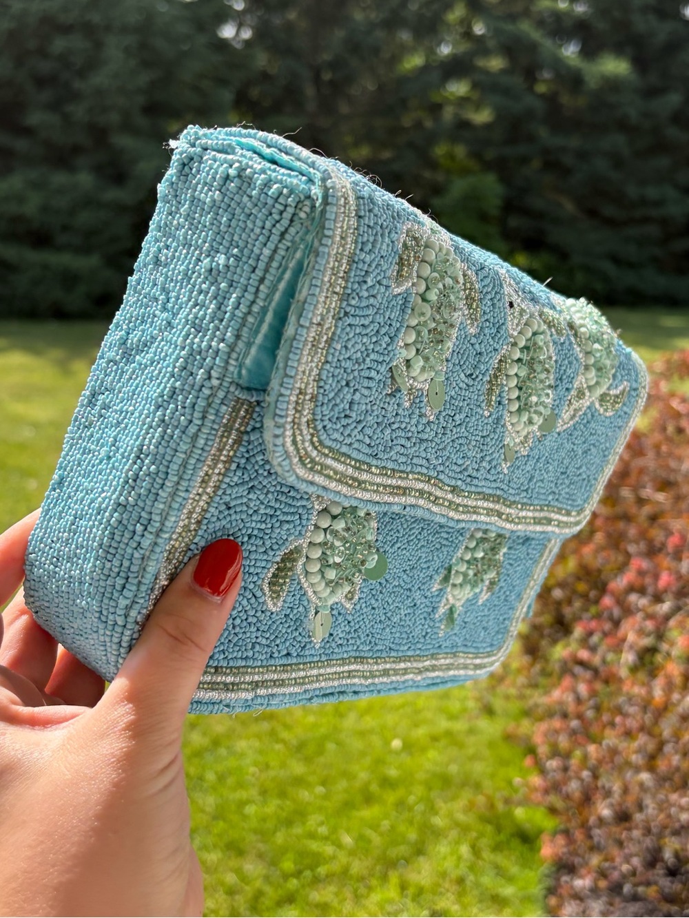 Viral TJ Maxx beaded turtle sea turtle bling shoulder bag purse blue green - Picture 9 of 10